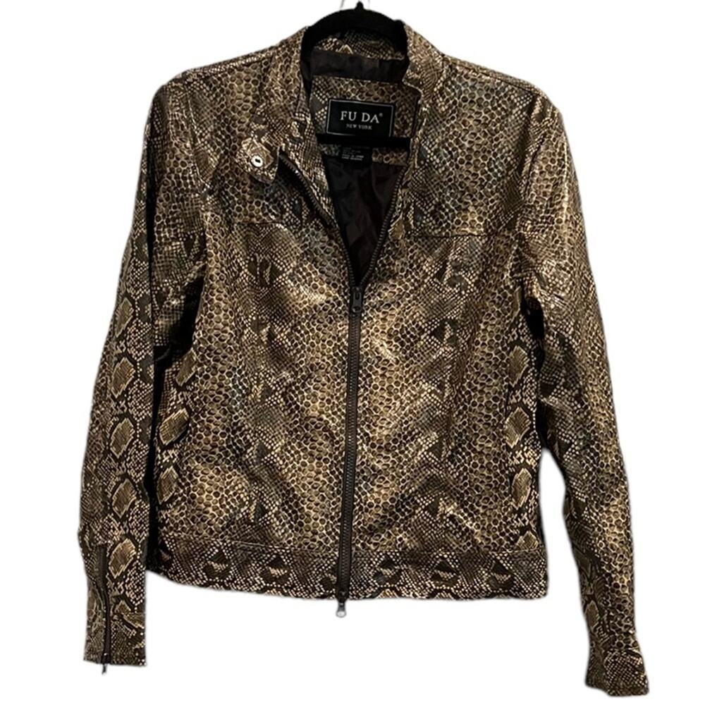FUDA New York Vegan Snake Skin Faux Leather Size Medium Moto jacket bomber